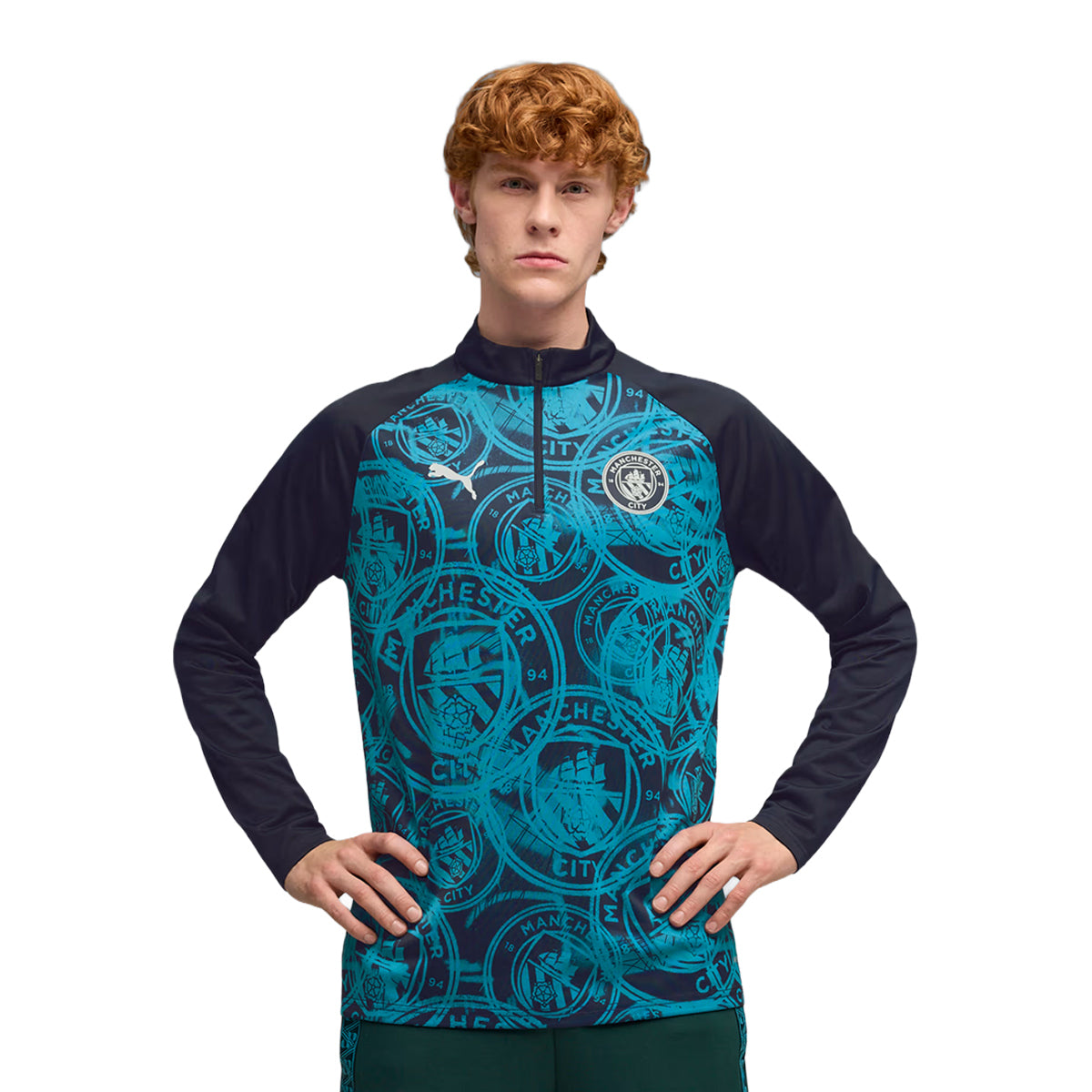 MCFC WARM UP 1/4 ZIP TOP , BLUE L