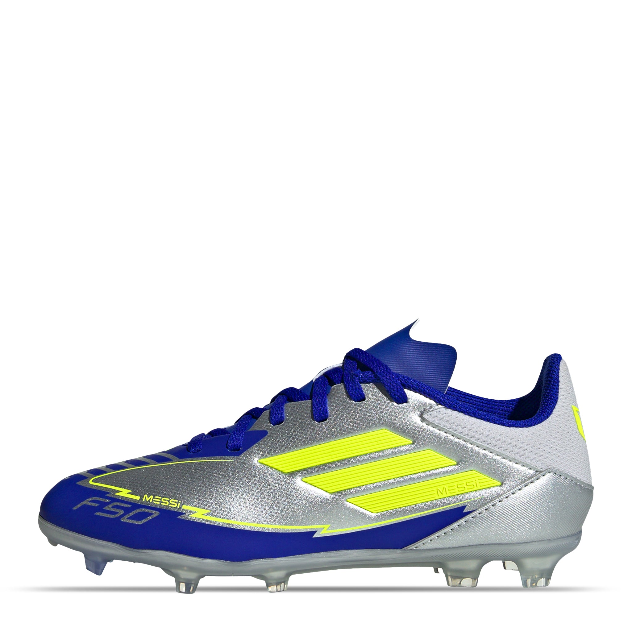 adidas F50 League Messi FG Soccer Cleats Kids - Silver/Yellow/Blue