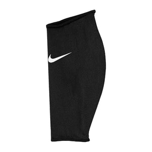 Black Nike Nike Guard Lock Elite Sleeves featuring a white swoosh logo, perfect for completing your official soccer gear.